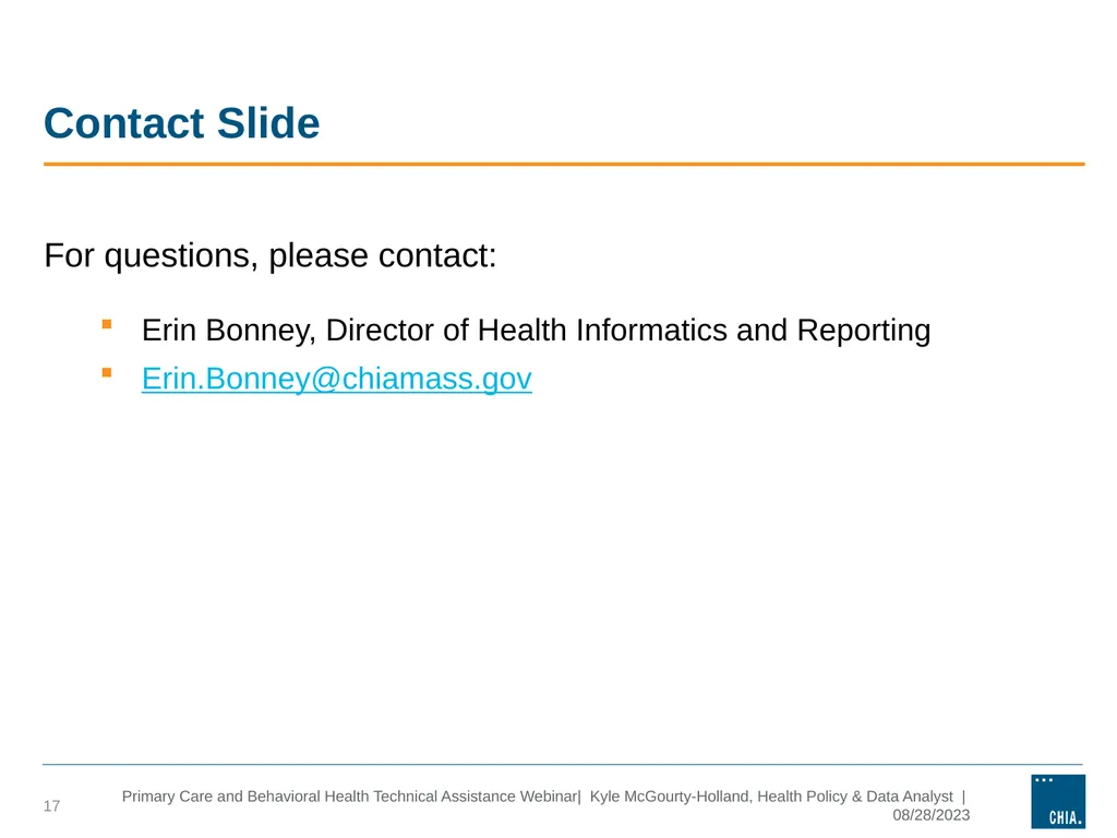 Primary Care and behavioral health Technical - slide 17 of 17