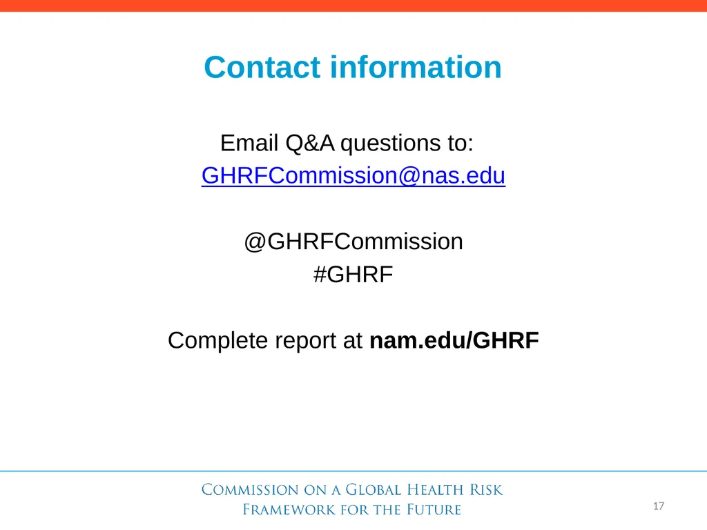 Need for a Global Health Risk Framework Global - slide 28 of 40