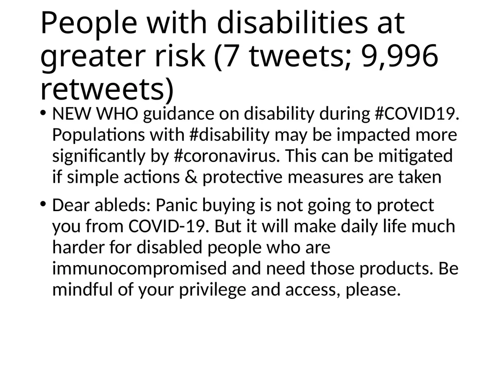 Retweeting COVID-19 disability issues: Risks, - slide 16 of 18