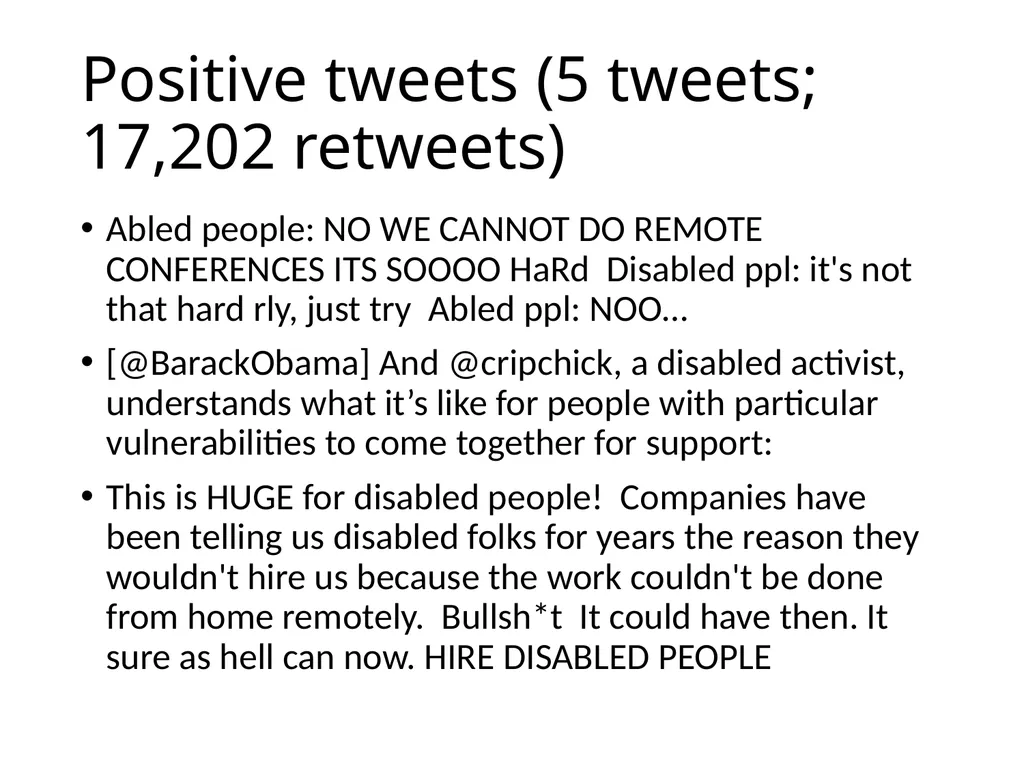 Retweeting COVID-19 disability issues: Risks, - slide 13 of 18