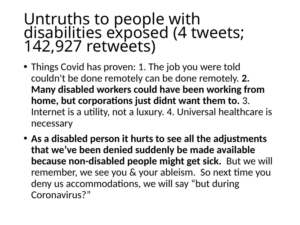 Retweeting COVID-19 disability issues: Risks, - slide 7 of 18