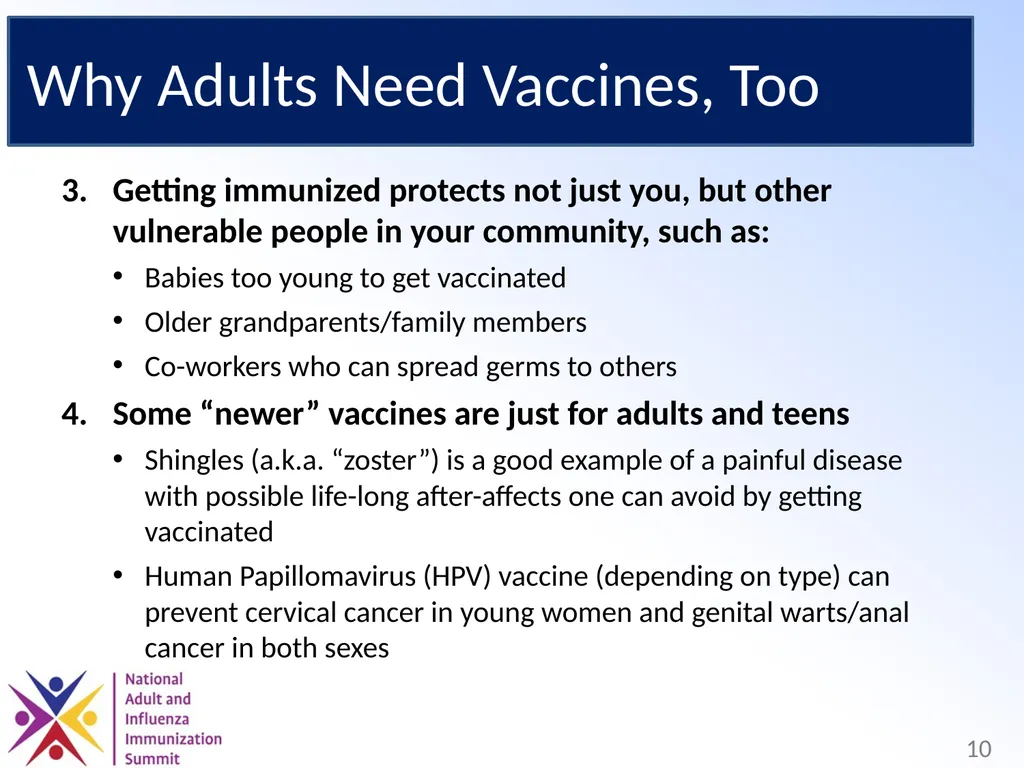 Adults Need Vaccines, Too! Why We Need to Set the - slide 10 of 28