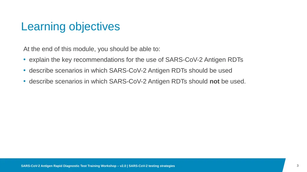 03 SARS-CoV-2 testing strategies Disclaimer WHO - slide 3 of 15