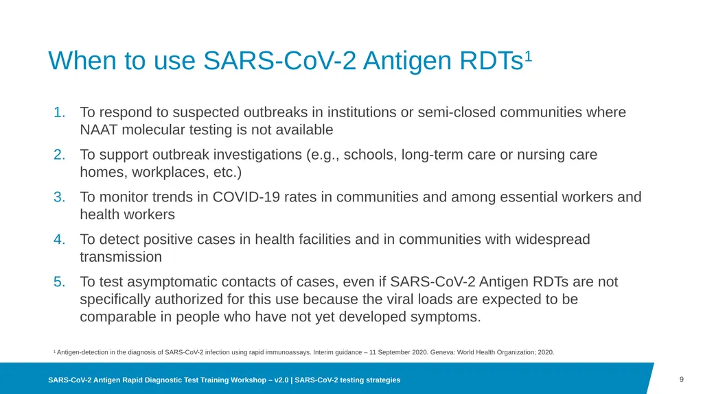 03 SARS-CoV-2 testing strategies Disclaimer WHO - slide 9 of 15