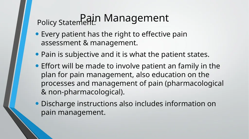 Pain Management Objectives Describe pain. Explain - slide 5 of 30