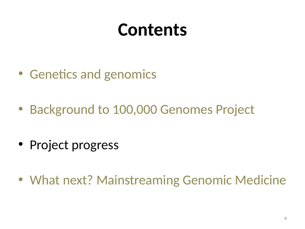 Mainstreaming Genomic Medicine post 100,000 - slide 9 of 19