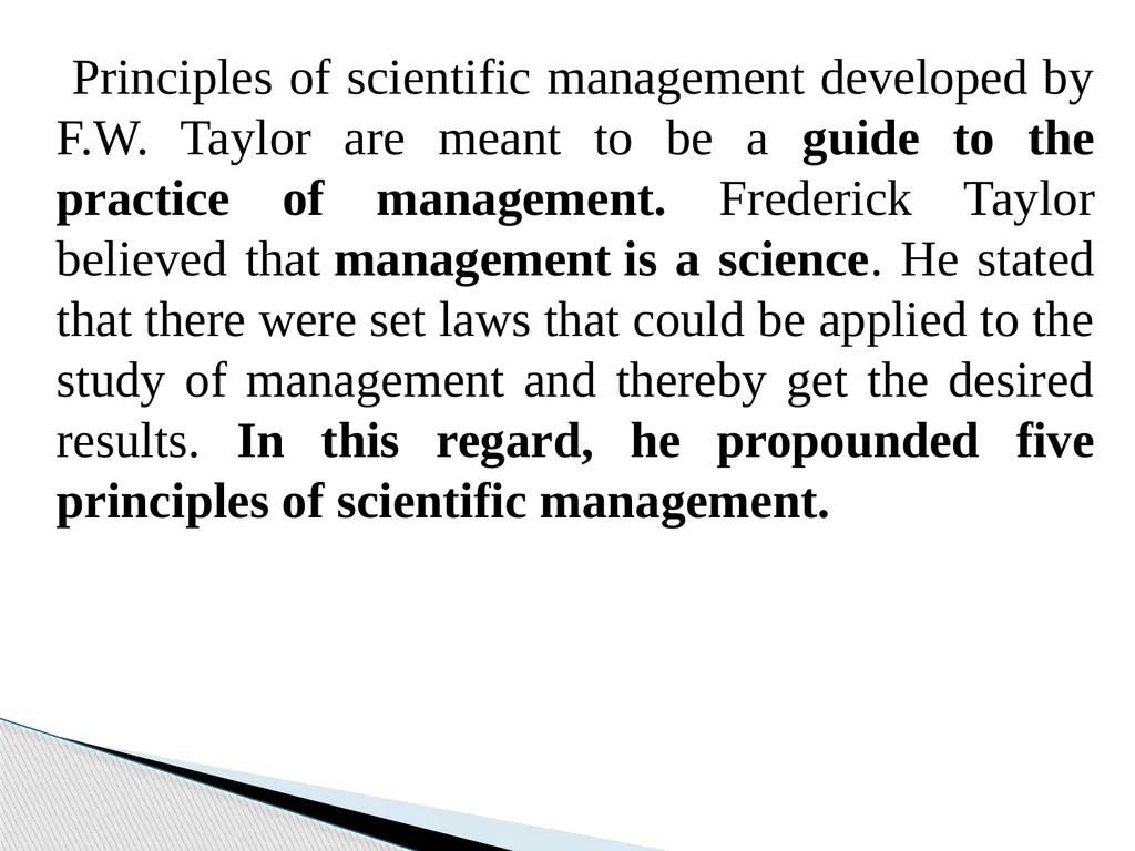 Topic: Scientific Principles of Management For - slide 5 of 24