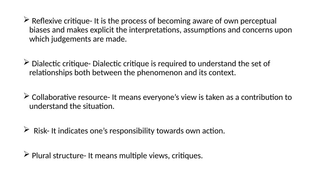 Principles of action research Reflexive critique- - slide 2 of 4