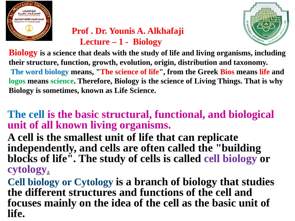 Prof . Dr. Younis A. Alkhafaji Lecture – 1 - - slide 1 of 10