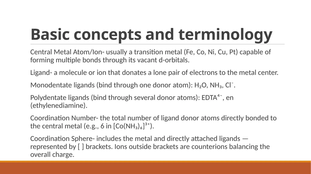 Chemistry of complex compounds. Basic concepts of - slide 4 of 12