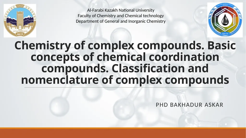Chemistry of complex compounds. Basic concepts of - slide 1 of 12