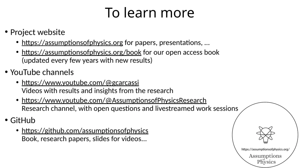 Assumptions of Physics Project overview Gabriele - slide 34 of 35
