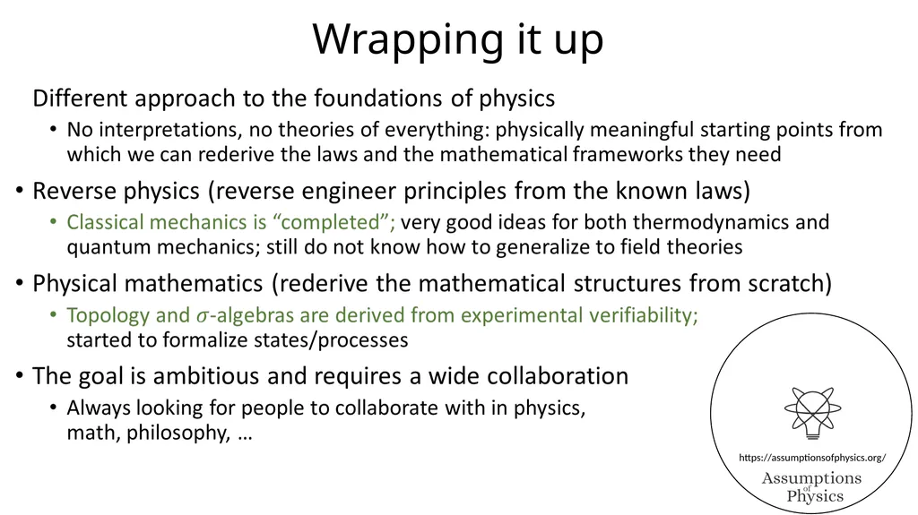 Assumptions of Physics Project overview Gabriele - slide 33 of 35