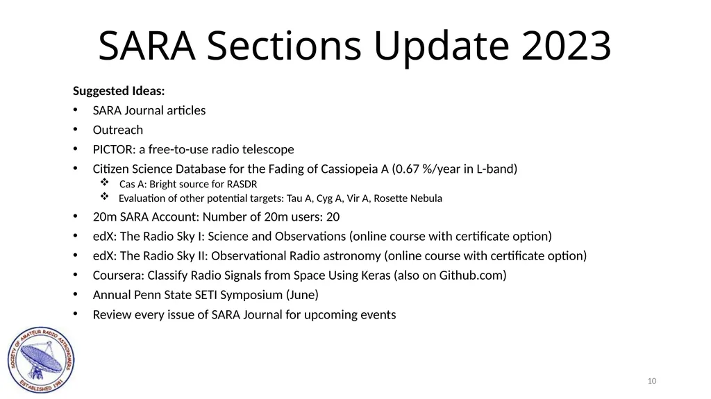 SARA East Conference 2023 SARA Sections Update - slide 10 of 11