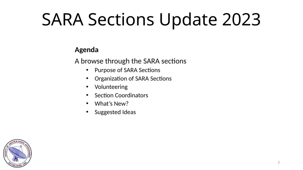 SARA East Conference 2023 SARA Sections Update - slide 2 of 11