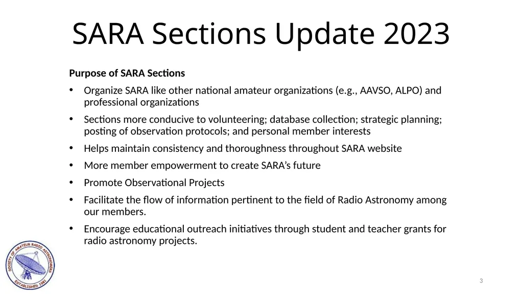 SARA East Conference 2023 SARA Sections Update - slide 3 of 11