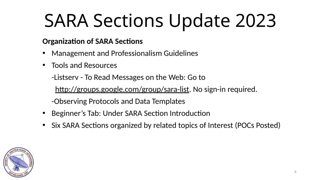 SARA East Conference 2023 SARA Sections Update - slide 4 of 11