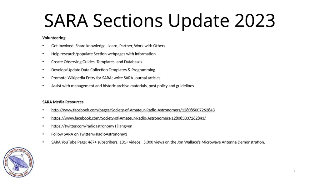 SARA East Conference 2023 SARA Sections Update - slide 5 of 11