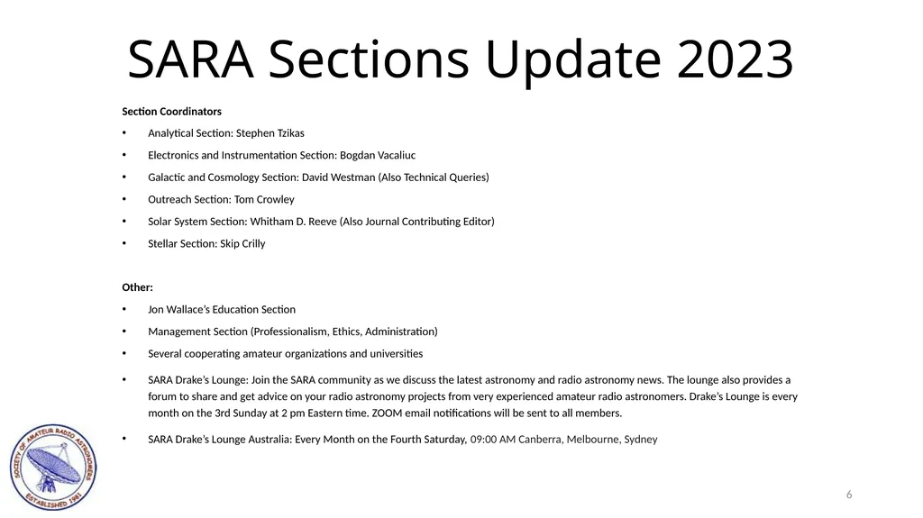 SARA East Conference 2023 SARA Sections Update - slide 6 of 11