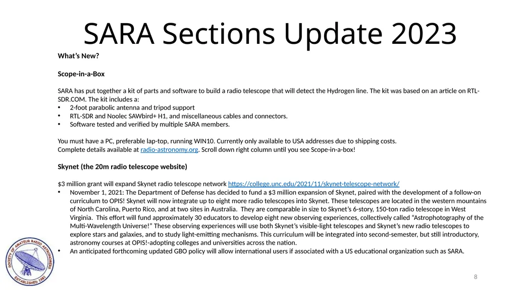 SARA East Conference 2023 SARA Sections Update - slide 8 of 11