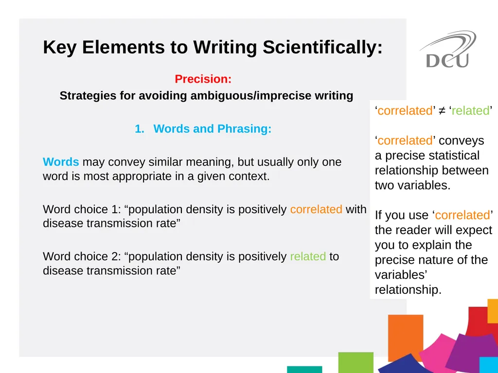 Scientific Writing DCU Student Learning Key - slide 10 of 39