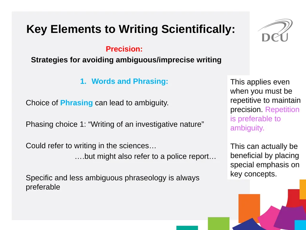 Scientific Writing DCU Student Learning Key - slide 11 of 39