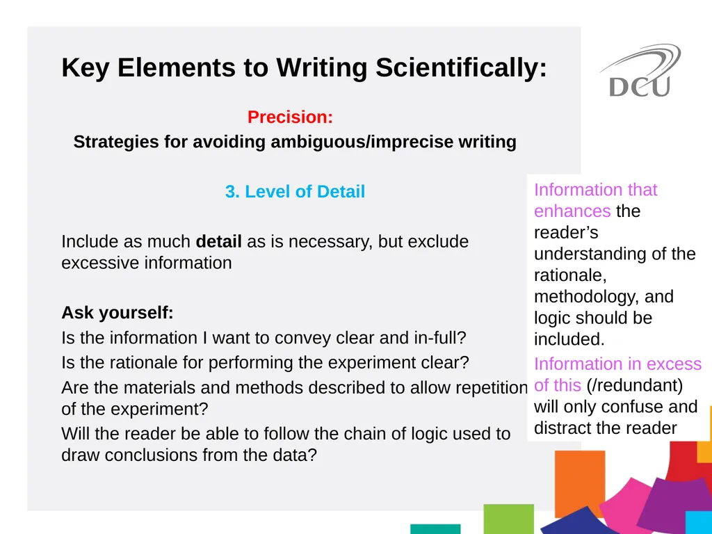 Scientific Writing DCU Student Learning Key - slide 13 of 39