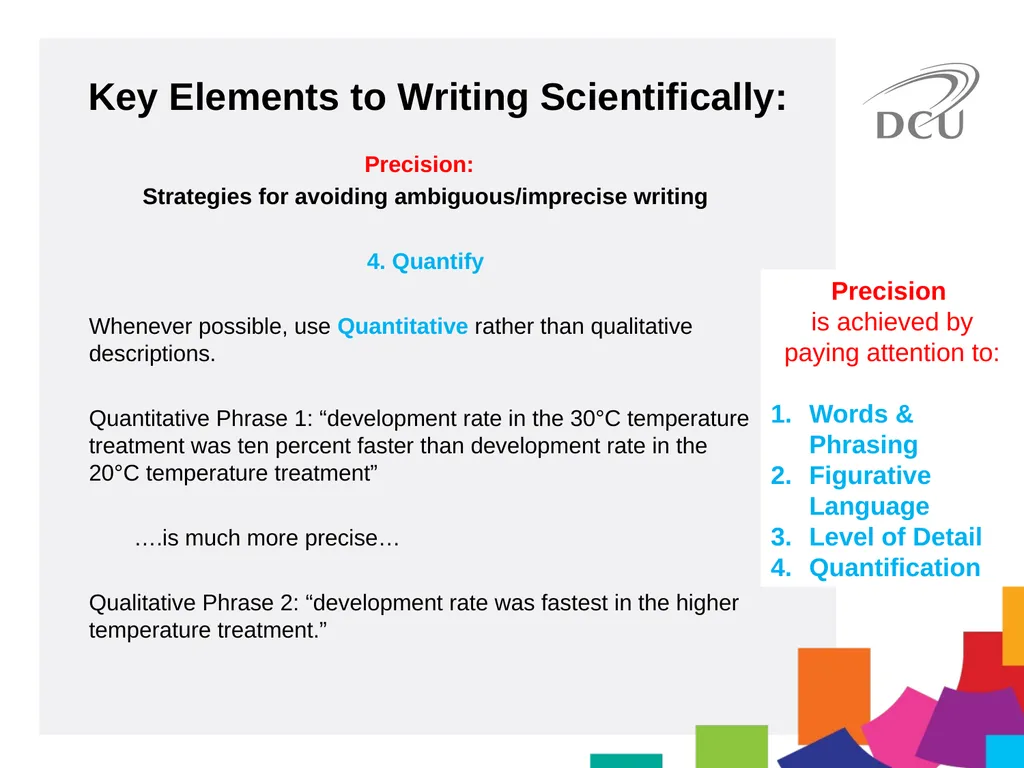 Scientific Writing DCU Student Learning Key - slide 14 of 39