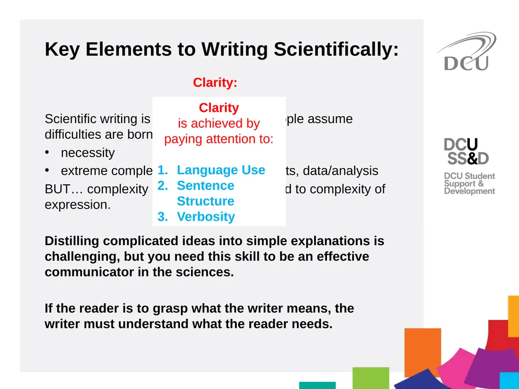 Scientific Writing DCU Student Learning Key - slide 15 of 39