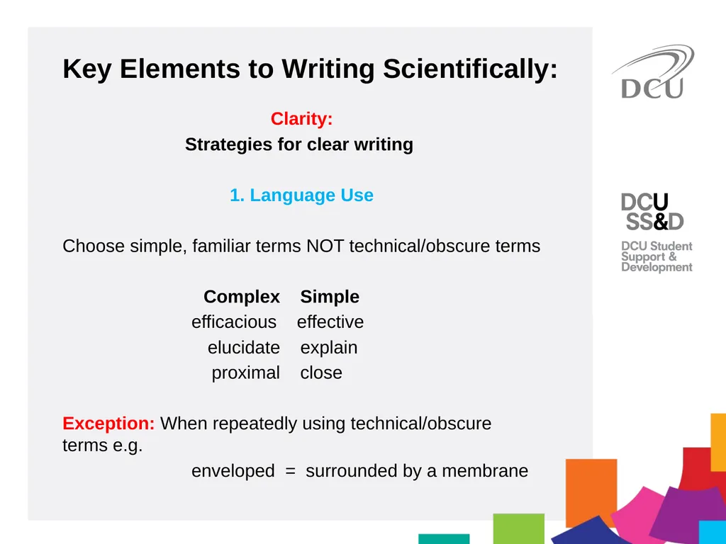 Scientific Writing DCU Student Learning Key - slide 16 of 39