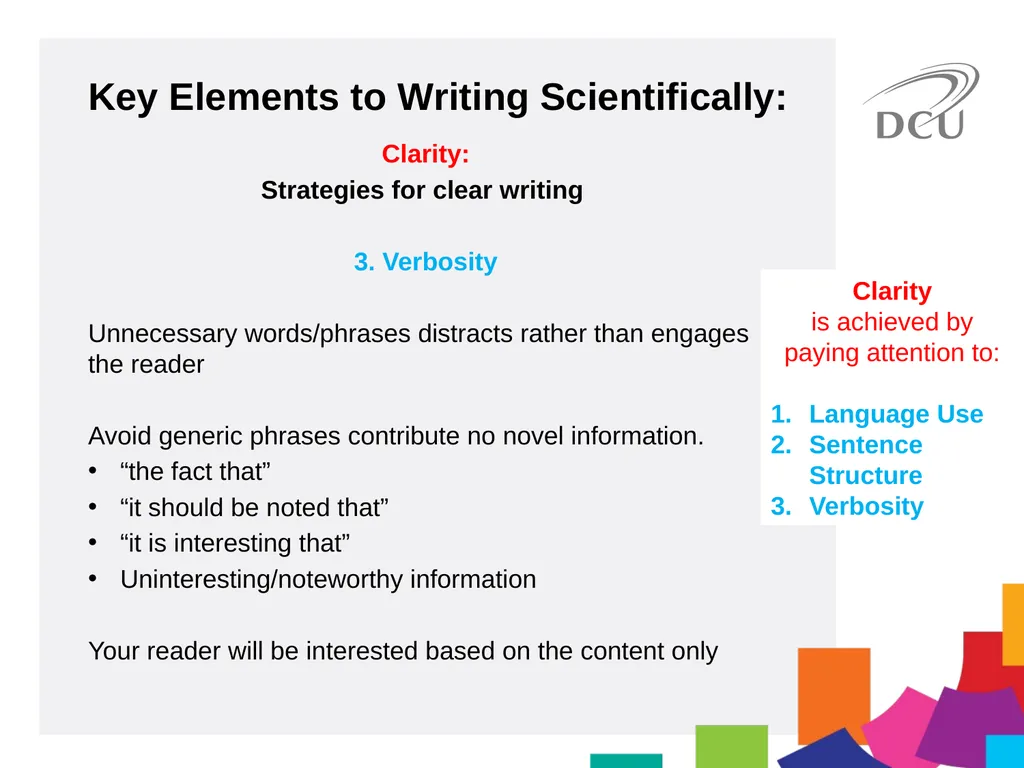 Scientific Writing DCU Student Learning Key - slide 18 of 39