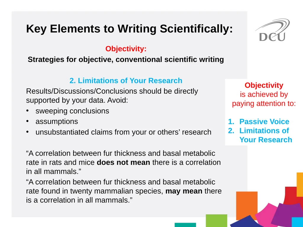 Scientific Writing DCU Student Learning Key - slide 21 of 39