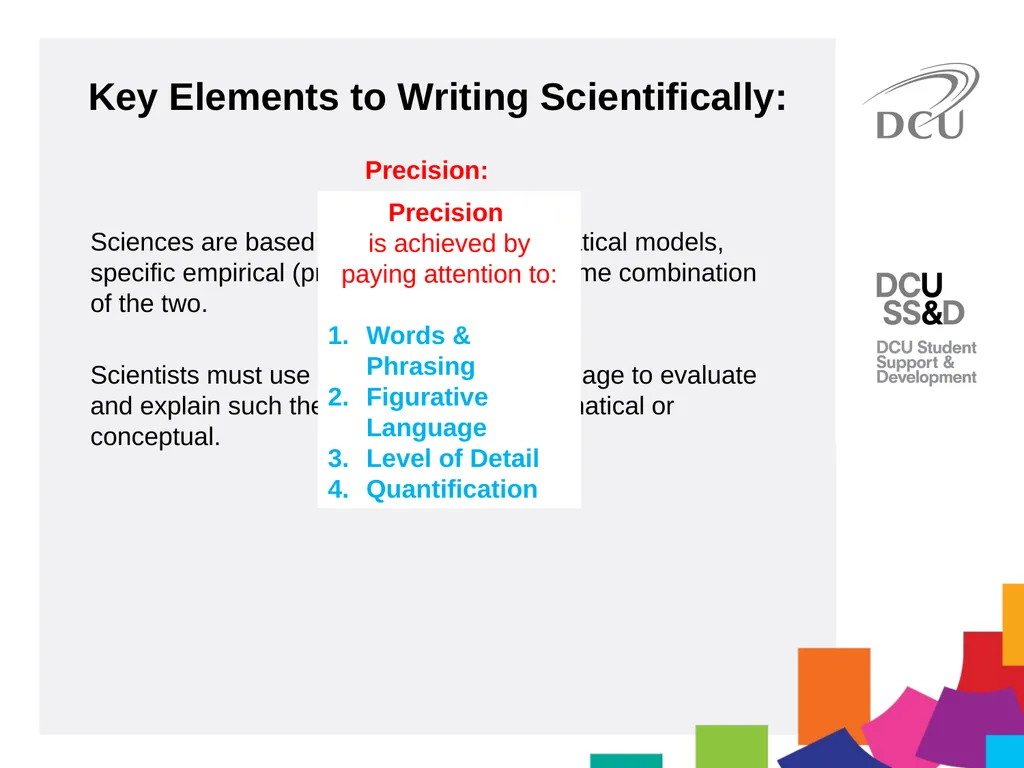 Scientific Writing DCU Student Learning Key - slide 9 of 39