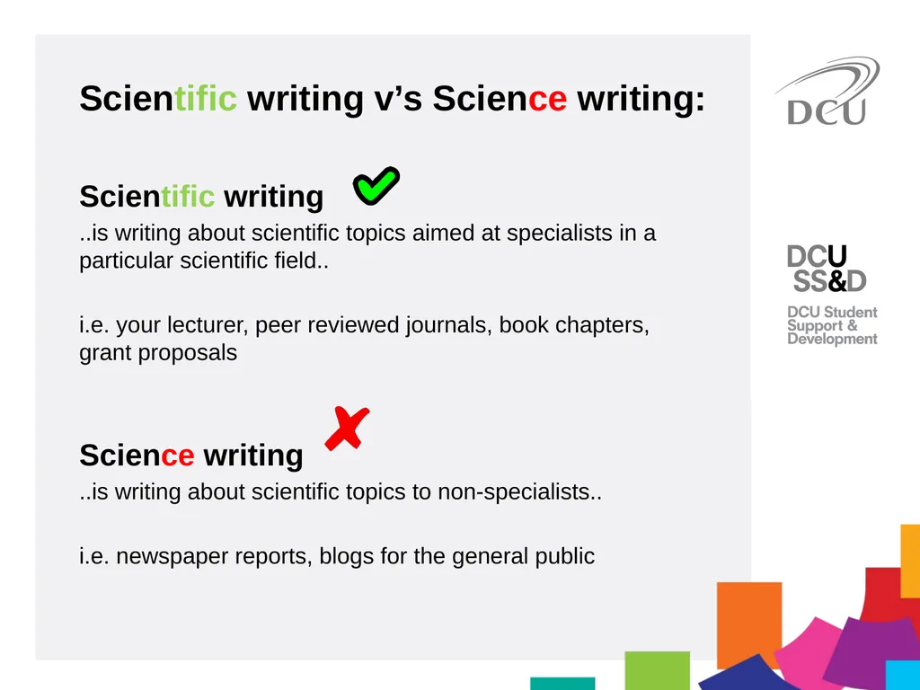 Scientific Writing DCU Student Learning Key - slide 5 of 39