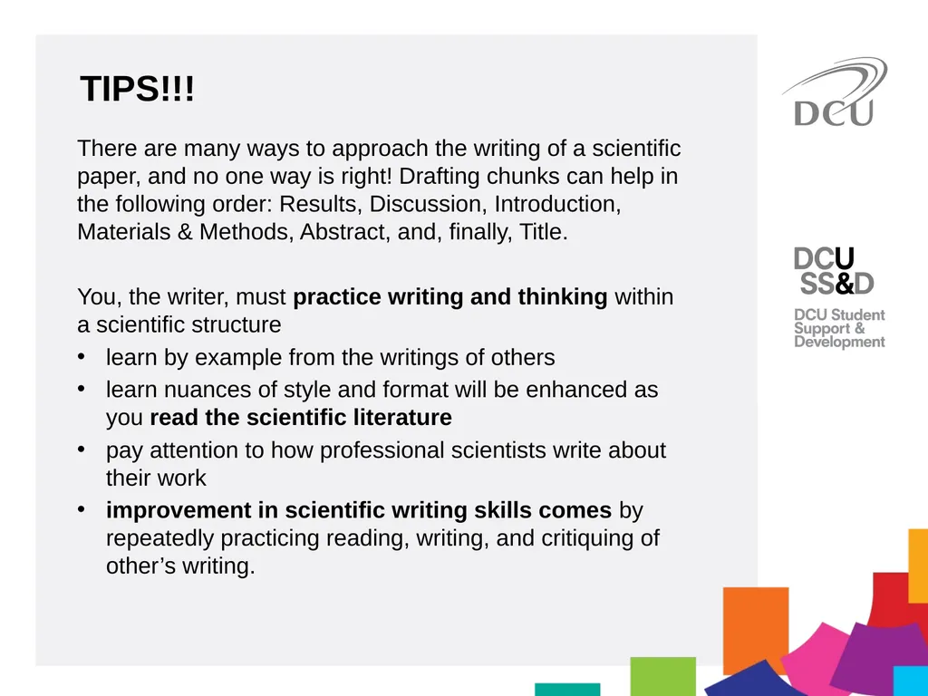 Scientific Writing DCU Student Learning Key - slide 37 of 39