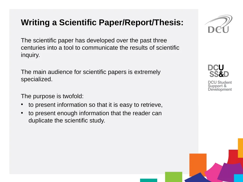 Scientific Writing DCU Student Learning Key - slide 23 of 39