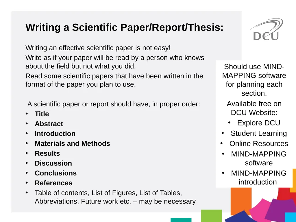 Scientific Writing DCU Student Learning Key - slide 24 of 39