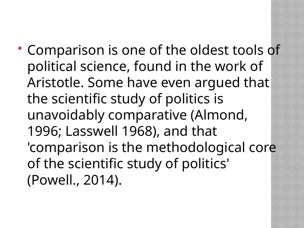 Comparative research methods Comparison is one of - slide 3 of 14