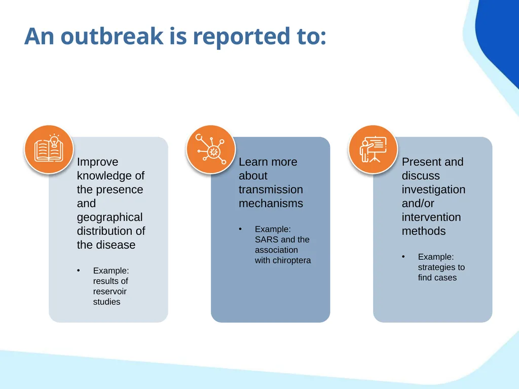 Outbreak study report Objectives Propose minimum - slide 8 of 43
