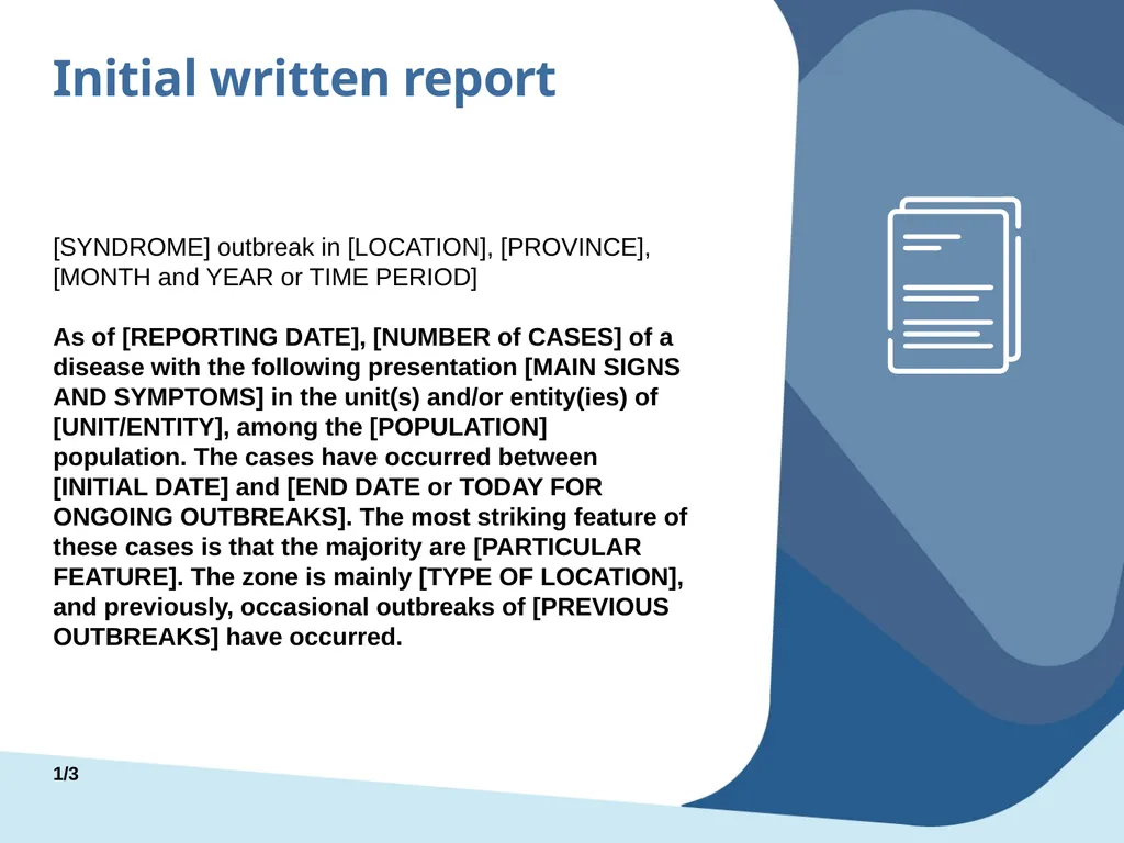 Outbreak study report Objectives Propose minimum - slide 10 of 43