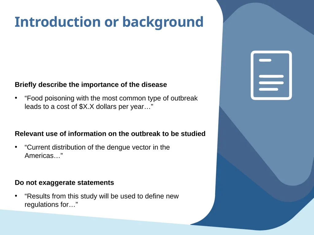 Outbreak study report Objectives Propose minimum - slide 20 of 43
