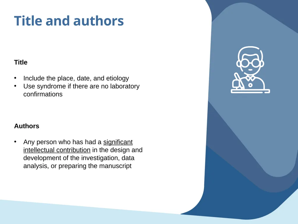 Outbreak study report Objectives Propose minimum - slide 15 of 43