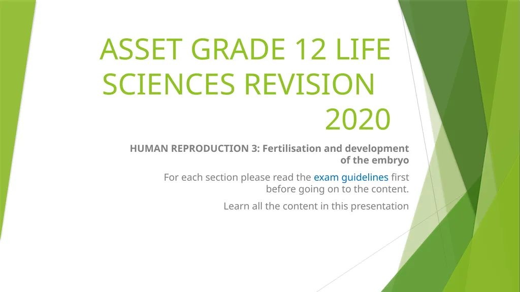 ASSET GRADE 12 LIFE SCIENCES REVISION 2020 Human - slide 1 of 12