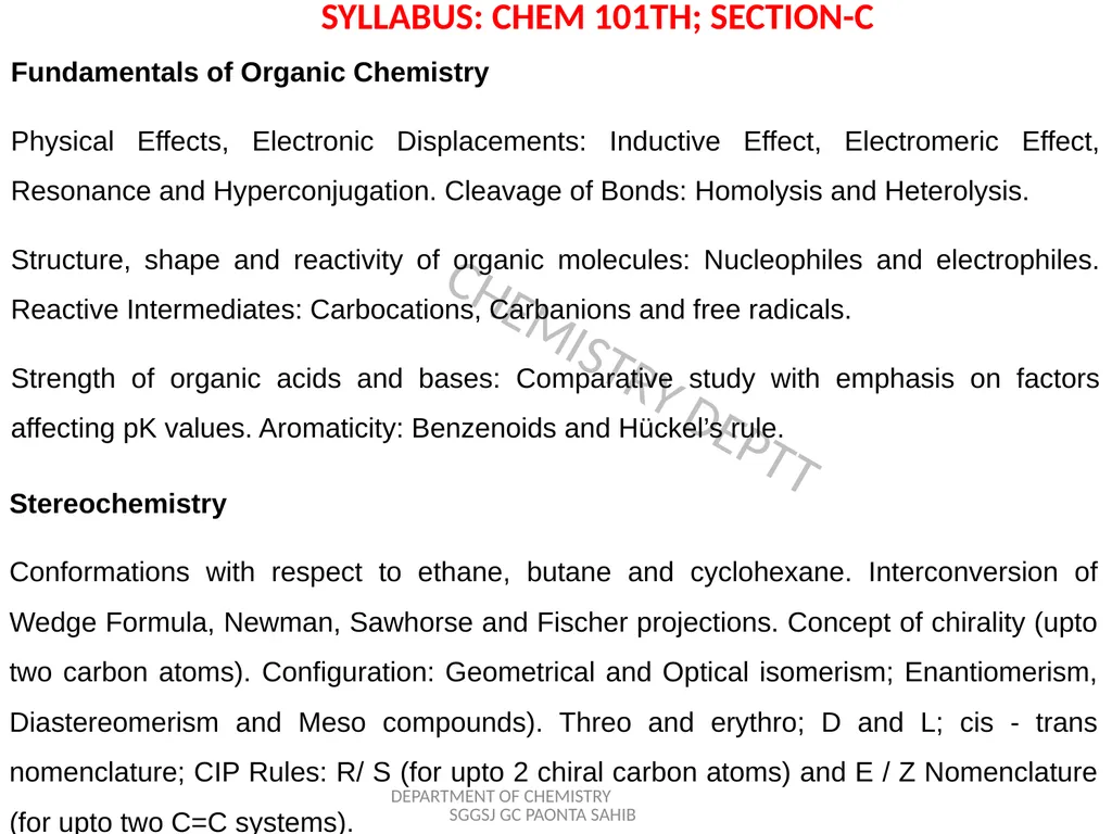 SYLLABUS: CHEM 101TH; SECTION-C Fundamentals of - slide 1 of 20