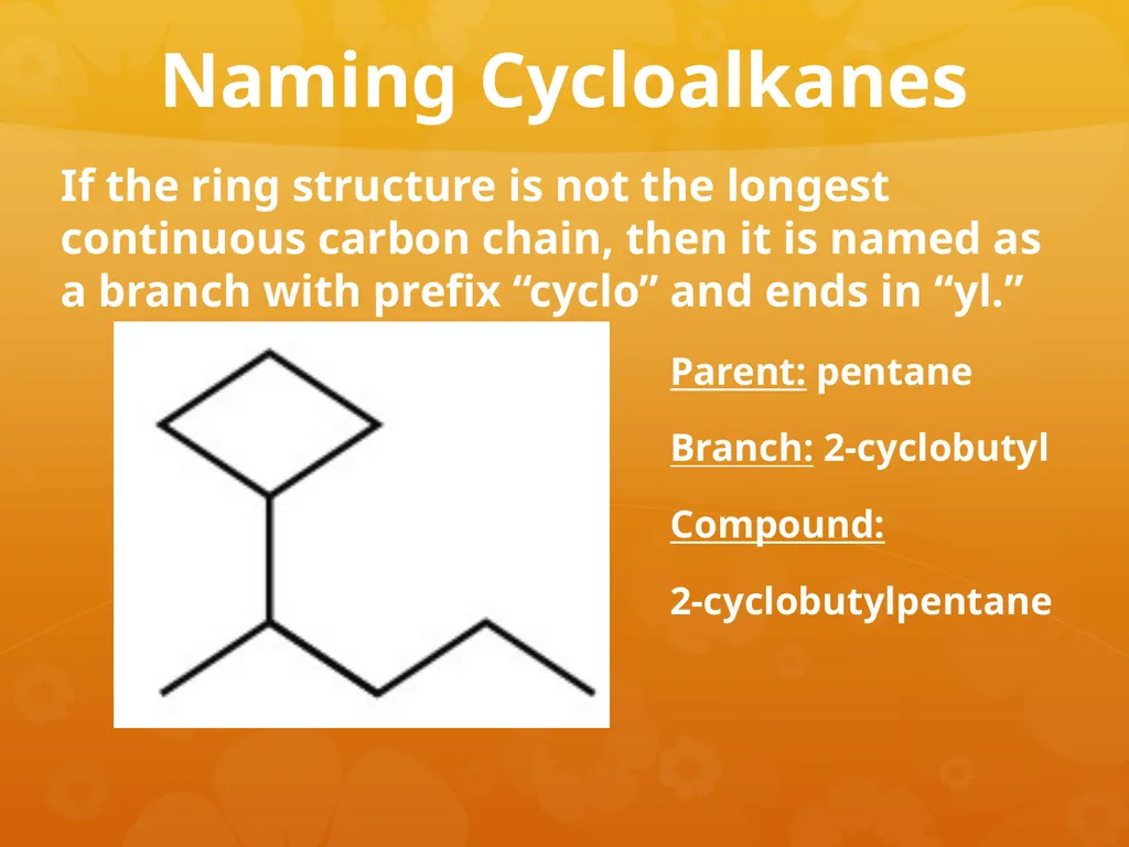 Cycloalkanes & Aromatic Rings Cycloalkanes Carbon - slide 7 of 18