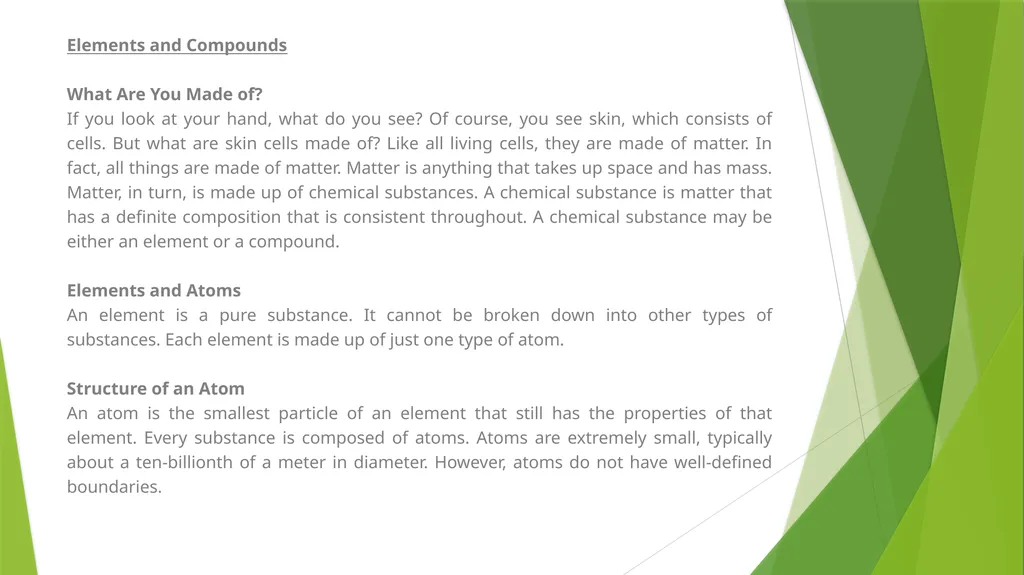 Elements and Compounds Elements and Compounds What - slide 2 of 19