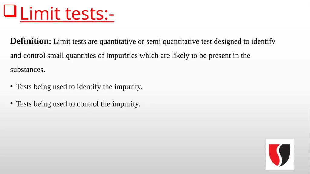 Pharmaceutical Inorganic chemistry Limit Test - slide 2 of 6