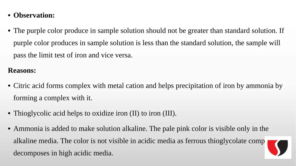 Pharmaceutical Inorganic chemistry Limit Test - slide 6 of 6