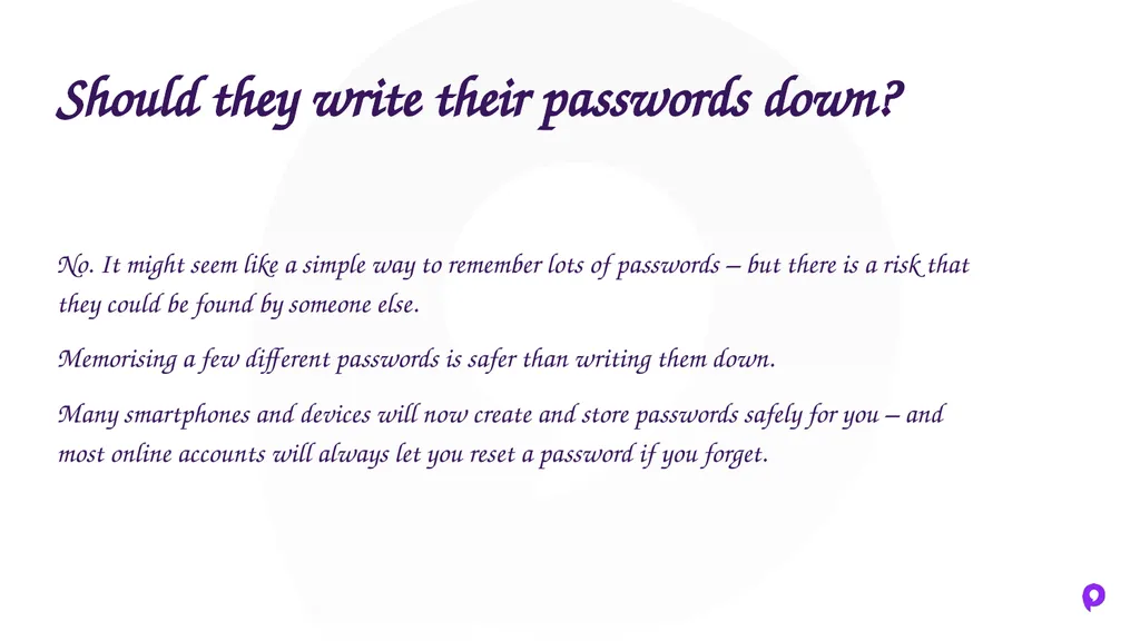 Passwords - Parent Guide Tips and tricks to help - slide 5 of 8