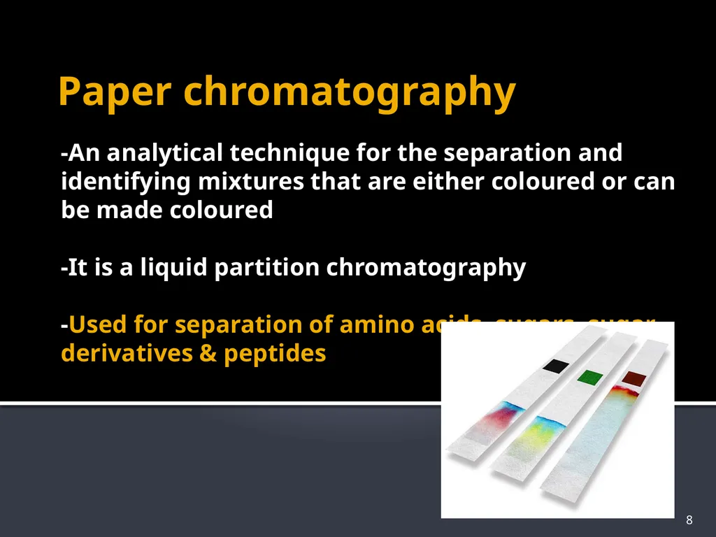 CHROMATOGRAPHY 1 Biochemistry of Medics The word - slide 8 of 44